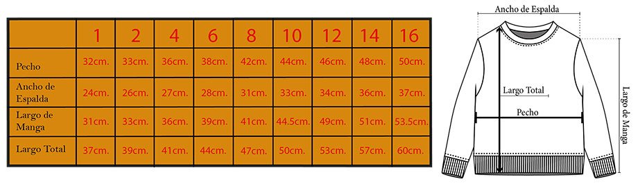 tabla de tallas sudadera infantil