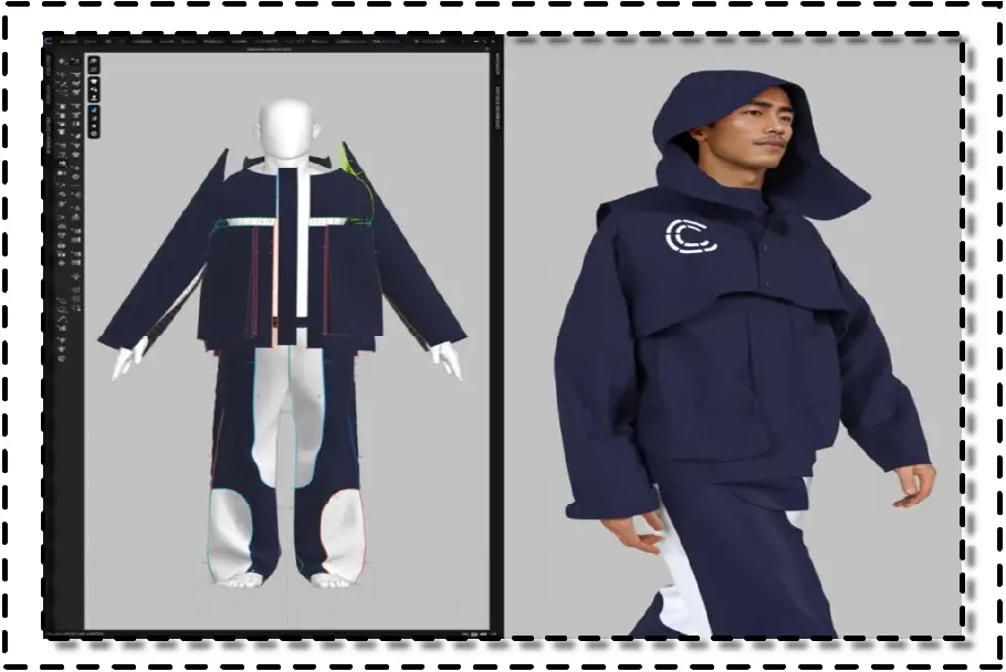 Comparación entre avatar 3D y prenda real creada con el software de diseño clo.