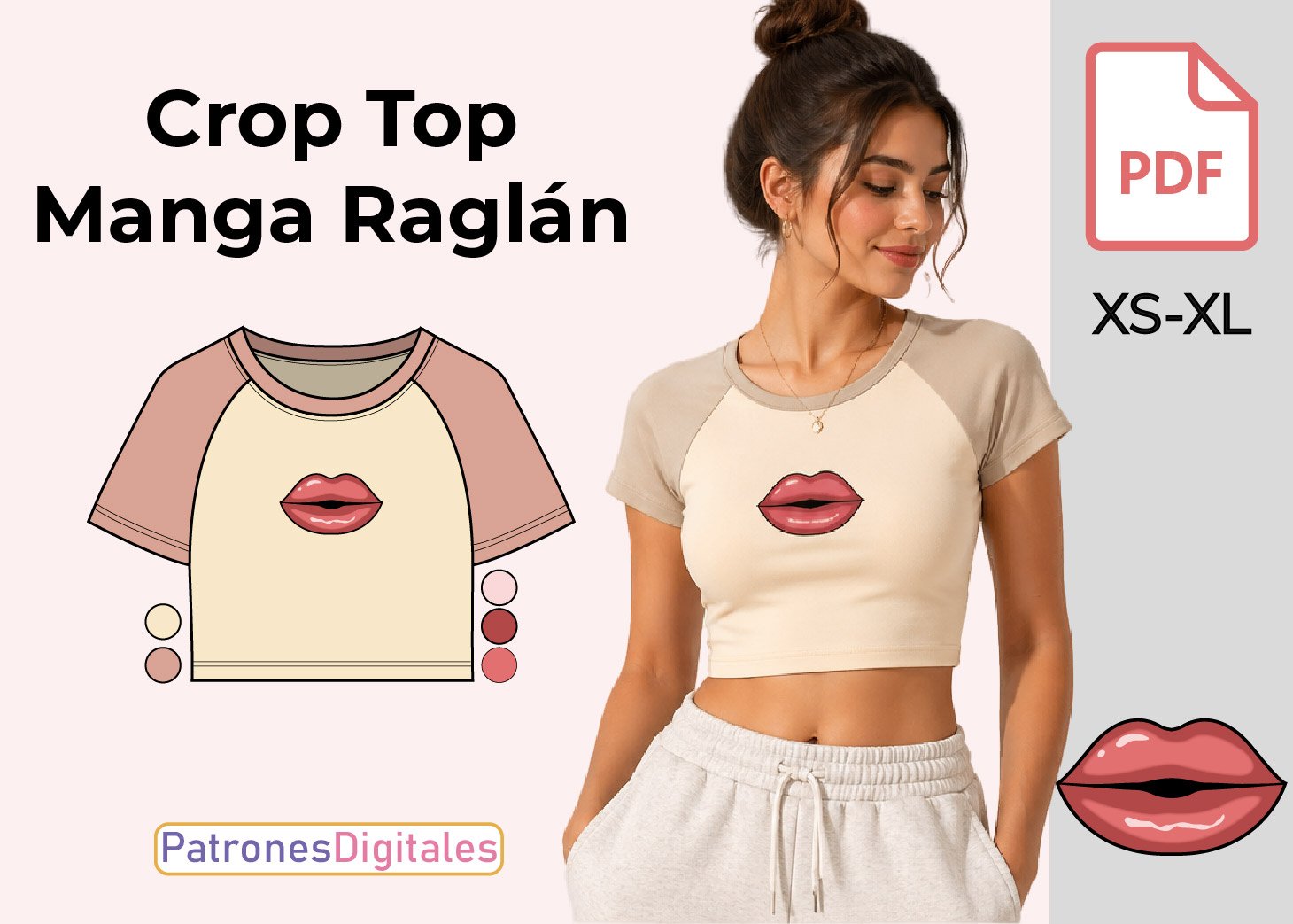 Crop Top Raglán Manga Corta