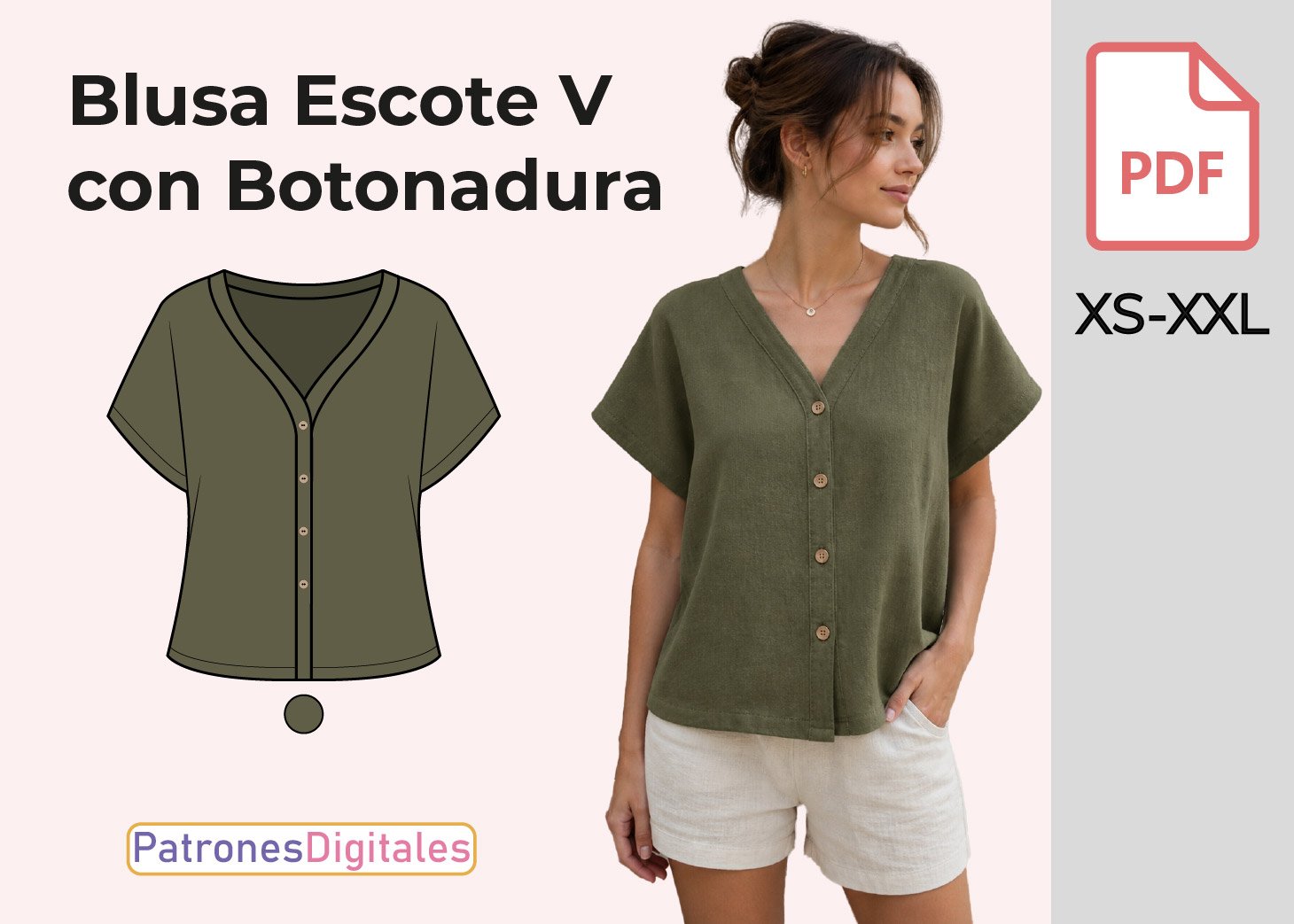 Blusa Escote V con Botonadura