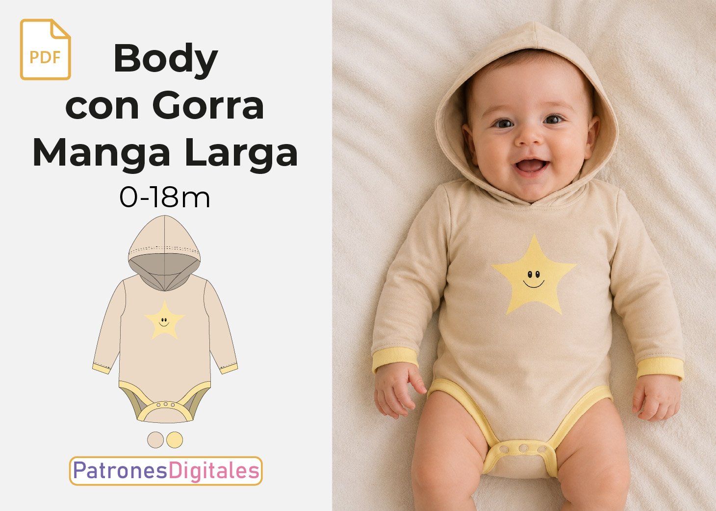 Patrón Gratis Body con Gorra Manga Larga Bebé en PDF