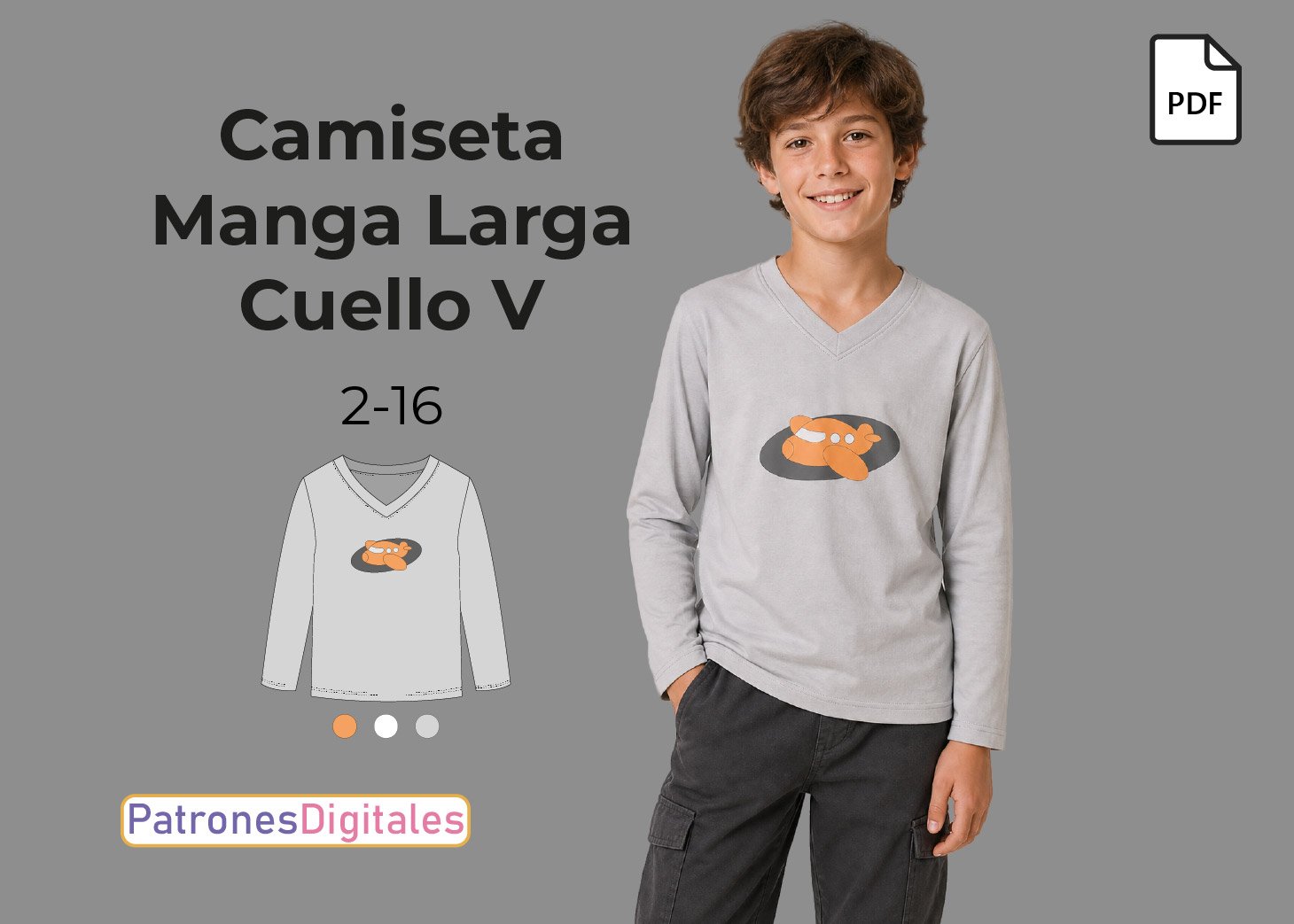 Patrón Gratis Camiseta Niño Cuello en V Manga Larga – PDF para Descargar