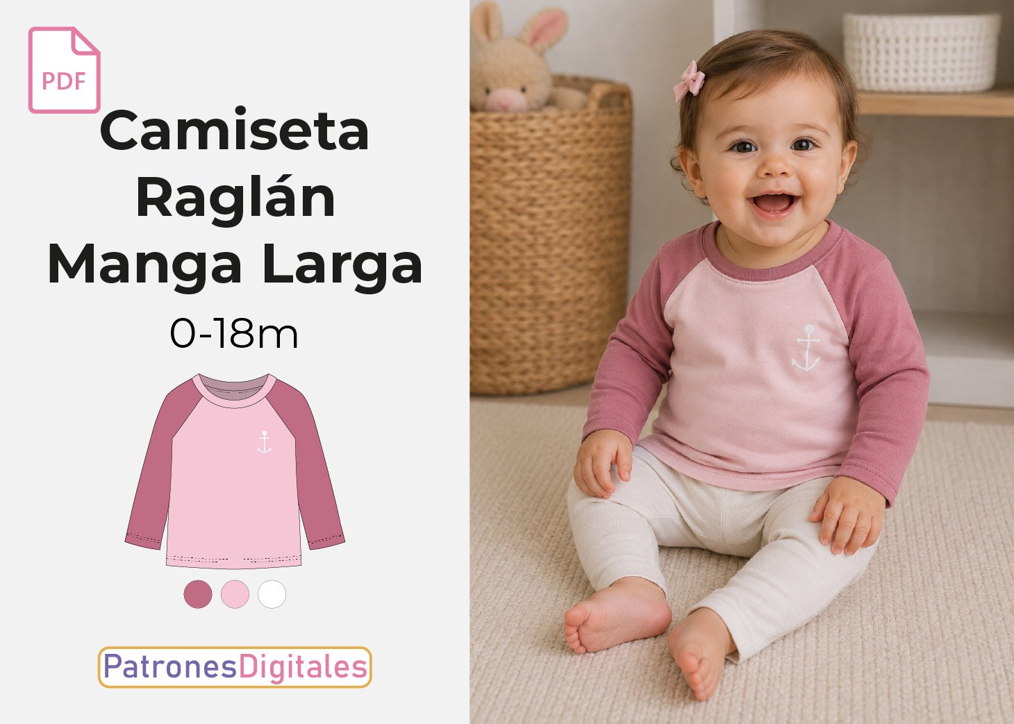 Patrón Gratis Camiseta Raglán Manga Larga Bebé en PDF