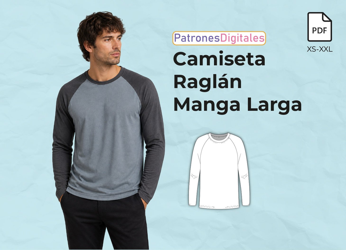 Camiseta Raglán Hombre Manga Larga – Patrón Gratis en PDF
