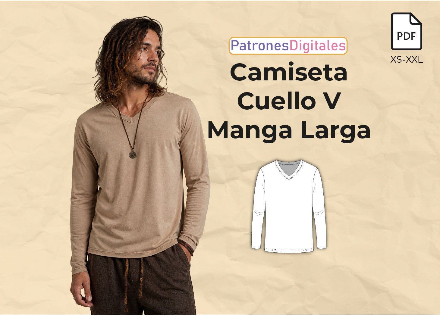 Patrón Gratis Camiseta Hombre Cuello en V Manga Larga en PDF