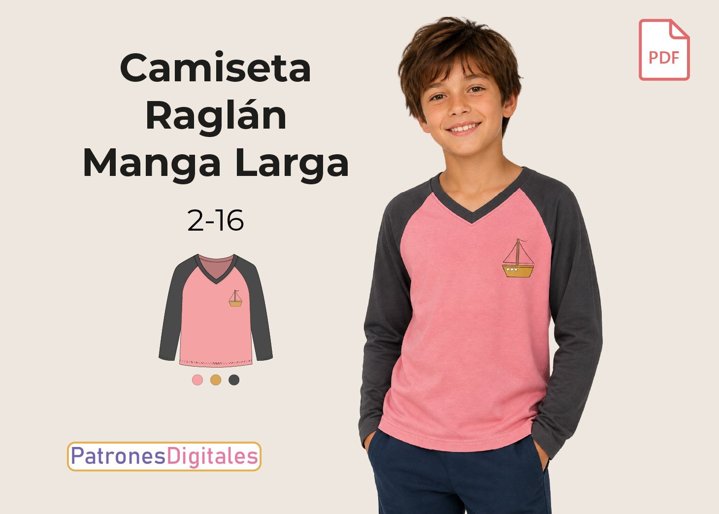 Patrón Gratis Camiseta Raglán Cuello V Manga Larga Niño en PDF – Descarga Aquí