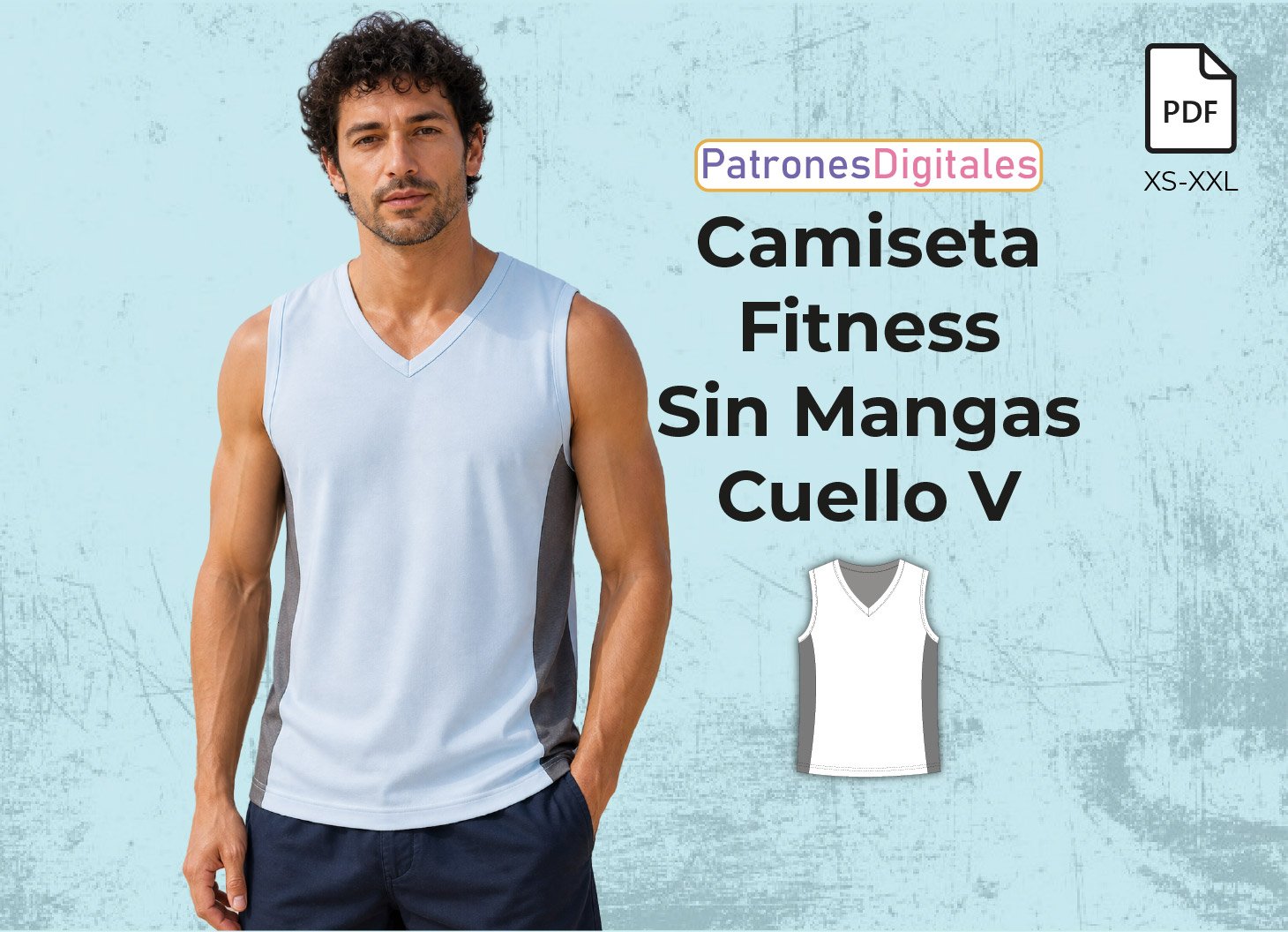 Patrón Gratis Camiseta Fitness Sin Mangas Hombre – Cuello en V PDF para Descargar