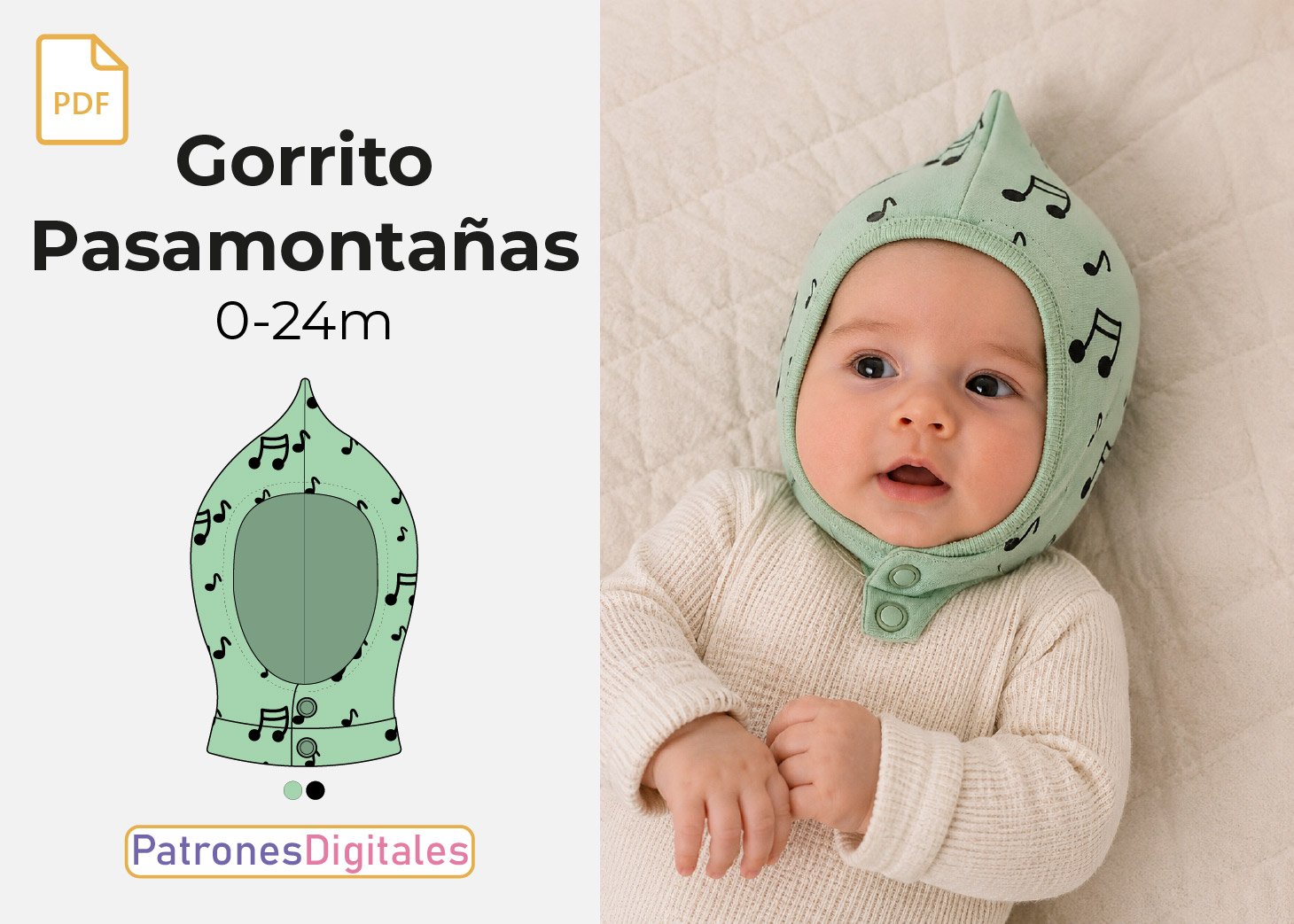 Patrón Gratis Gorrito Pasamontaña Bebé en PDF con Broches