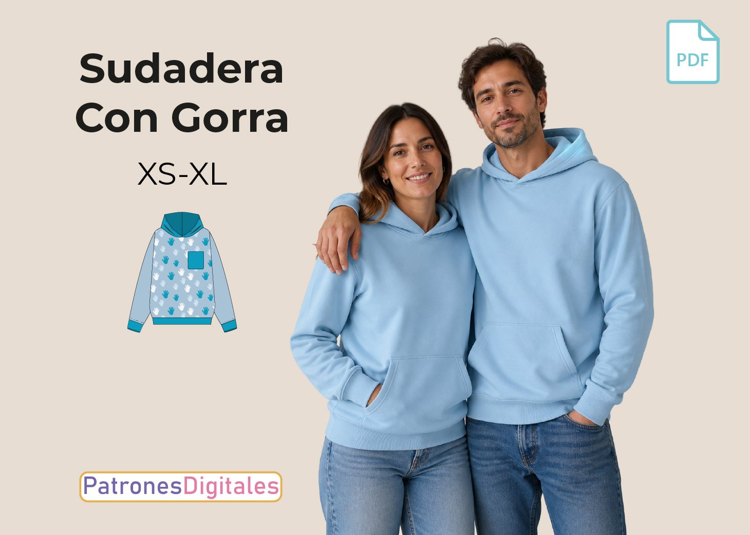 Patrón Gratis Sudadera con Gorra Unisex en PDF