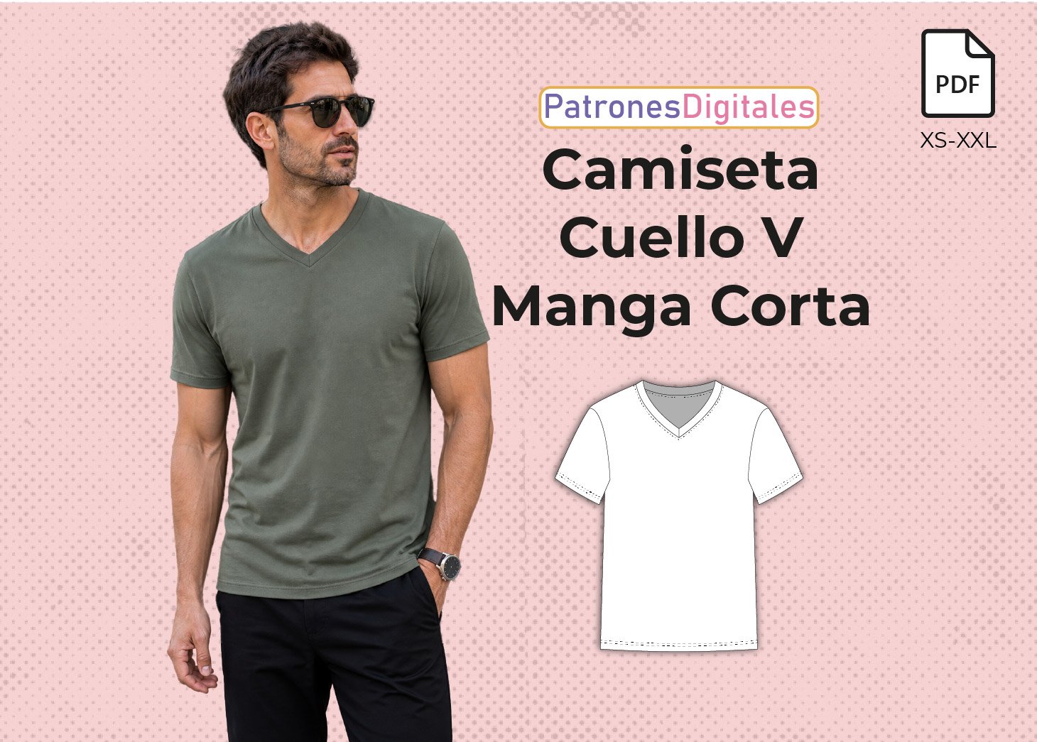 Patrón Gratis Camiseta Hombre Cuello en V Manga Corta en PDF