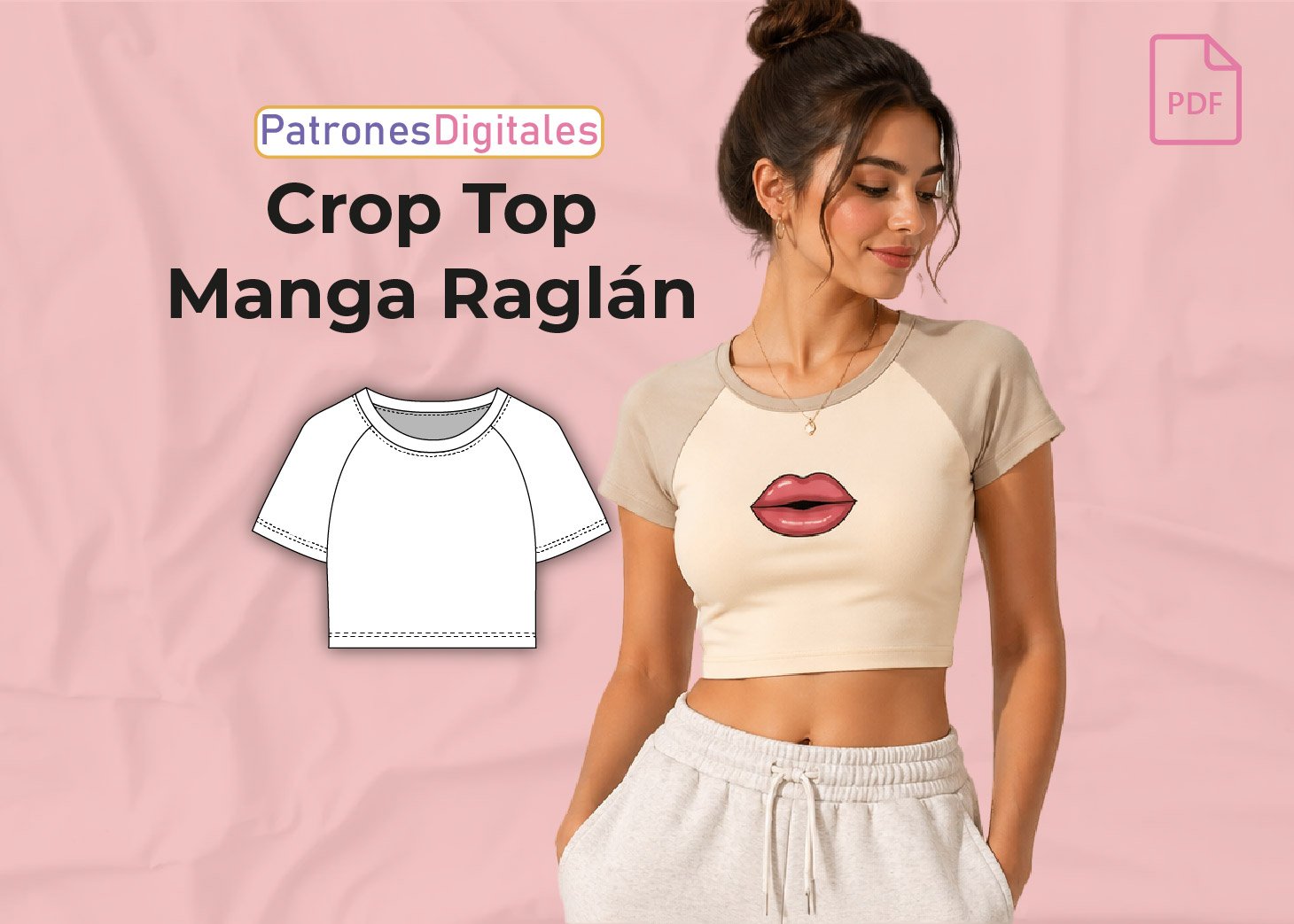 Patrón Gratis Crop Top Raglán Manga Corta Mujer en PDF