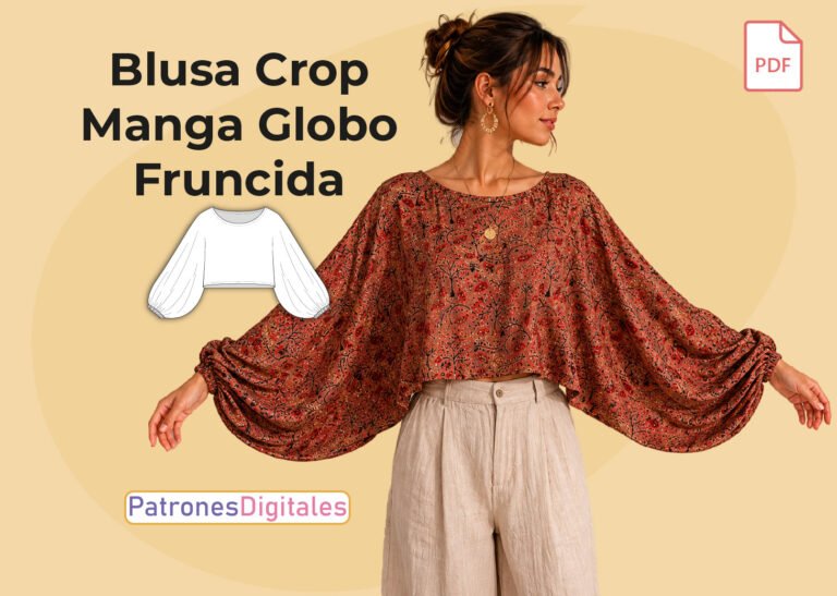 miniatura blusa crop top manga globo fruncida