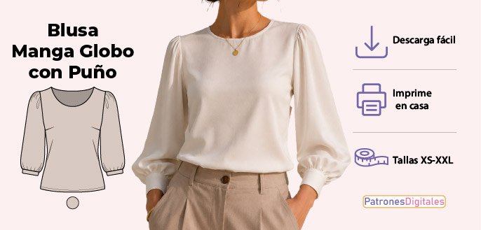 cabecera blusa manga globo con puños mujer