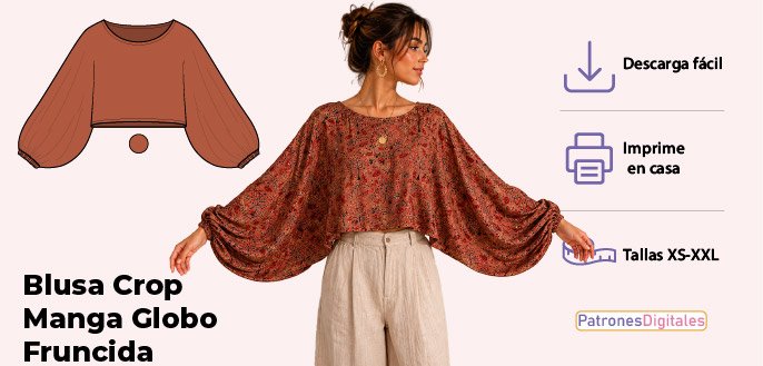 cabecera blusa crop manga globo mujer