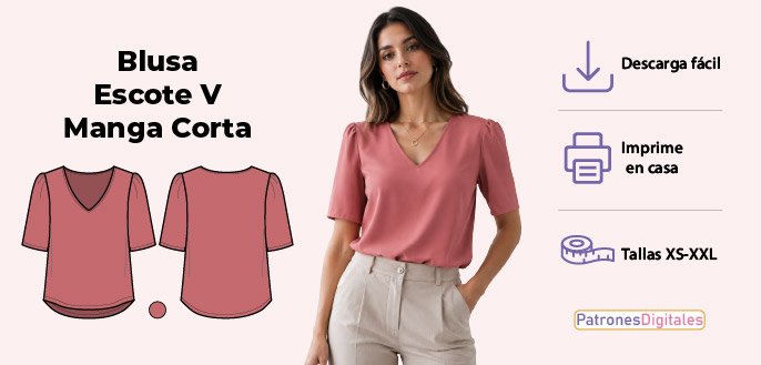 cabecera blusa escote v manga corta mujer
