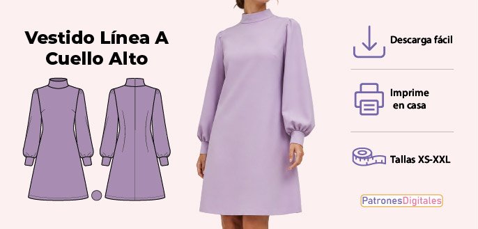 cabecera vestido línea A cuello alto mujer