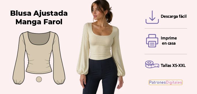cabecera blusa ajustada manga farol mujer