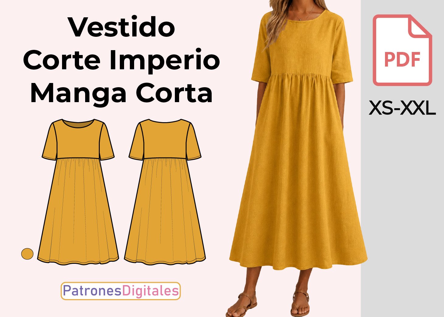 Vestido Corte Imperio Manga Corta