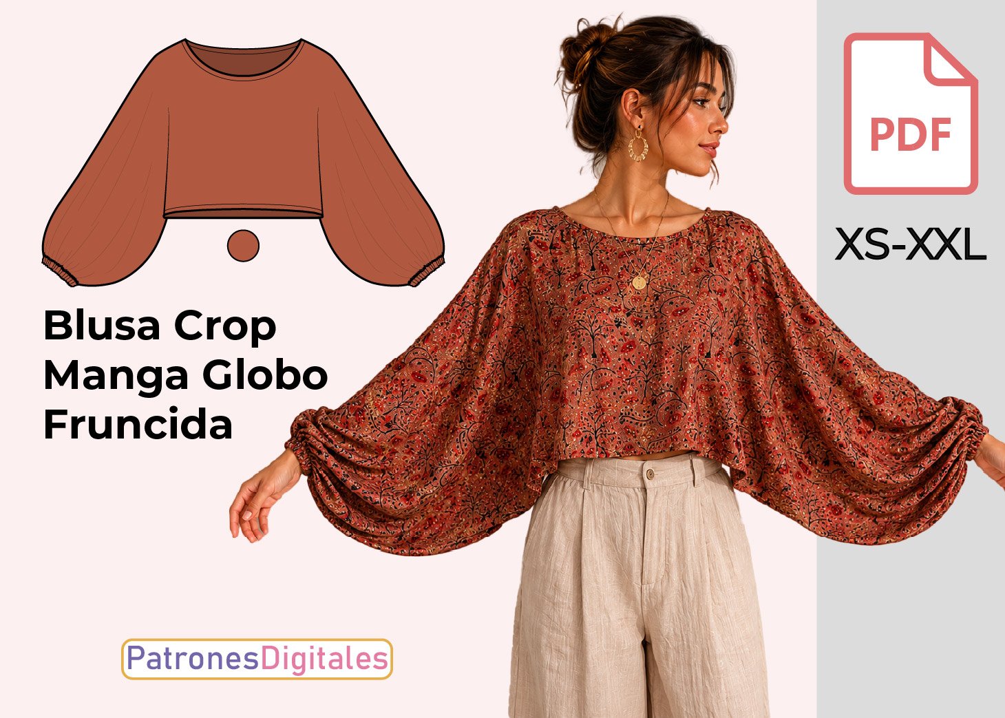Blusa Crop Manga Globo