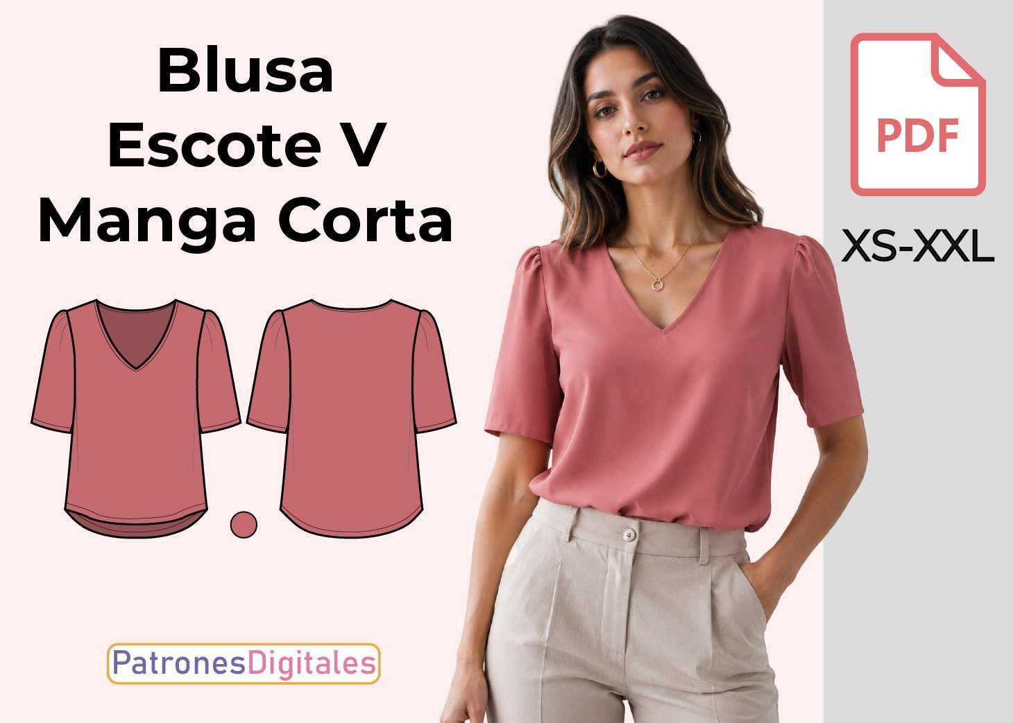 Blusa Escote V Manga Corta