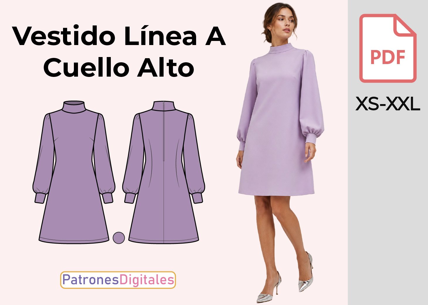 Vestido Línea A Cuello Alto