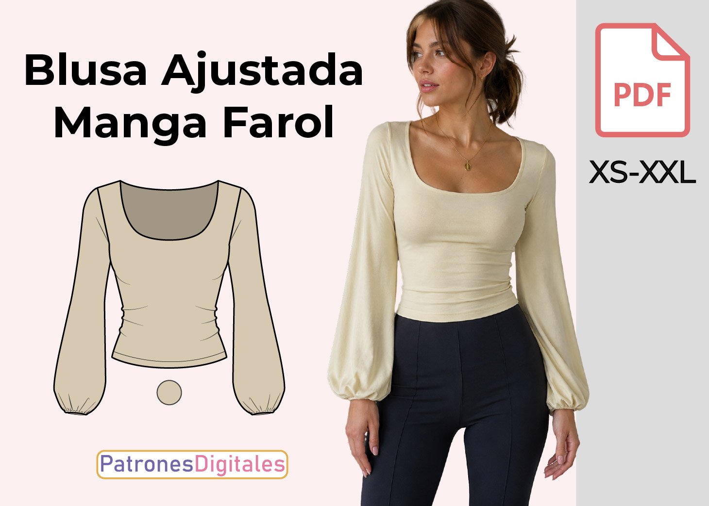 Blusa Ajustada Manga Farol
