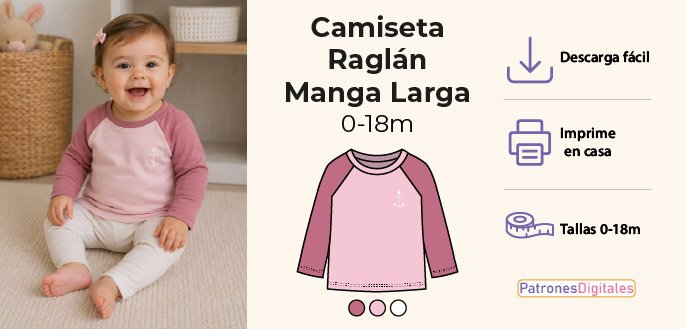 cabecera camiseta raglan manga larga bebe