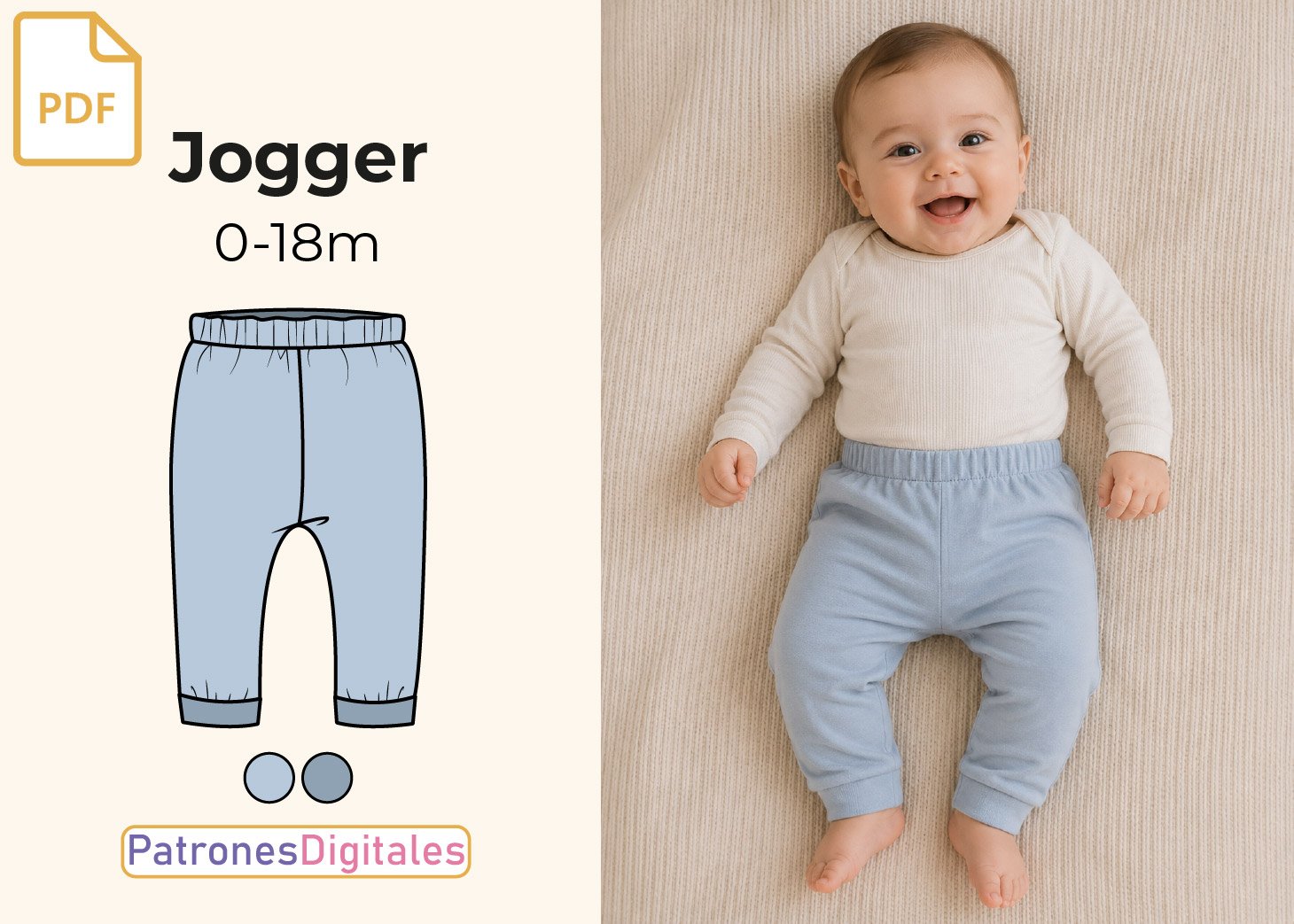 Patrón Jogger Sin Costuras Laterales para Bebé en PDF