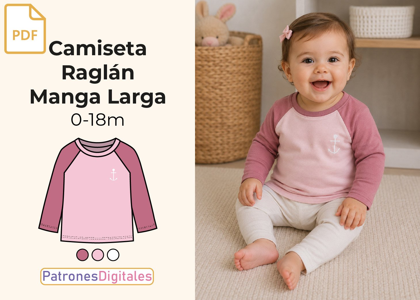 Patrón Gratis Camiseta Raglán Manga Larga Bebé en PDF