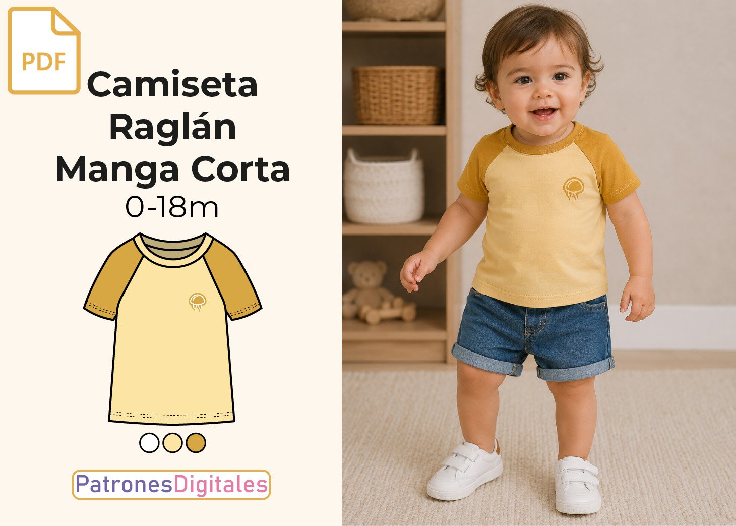 Patrón Gratis Camiseta Raglán Manga Corta Bebé en PDF