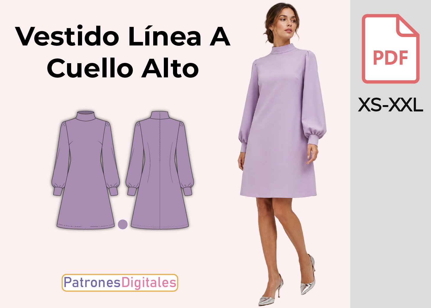 Vestido Línea A Cuello Alto-Patrón Gratis PDF