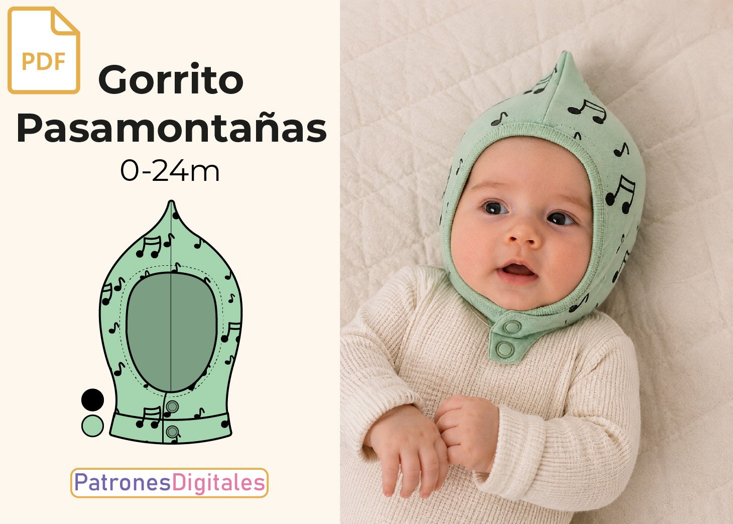 Patrón Gratis Gorrito Pasamontaña Bebé en PDF con Broches