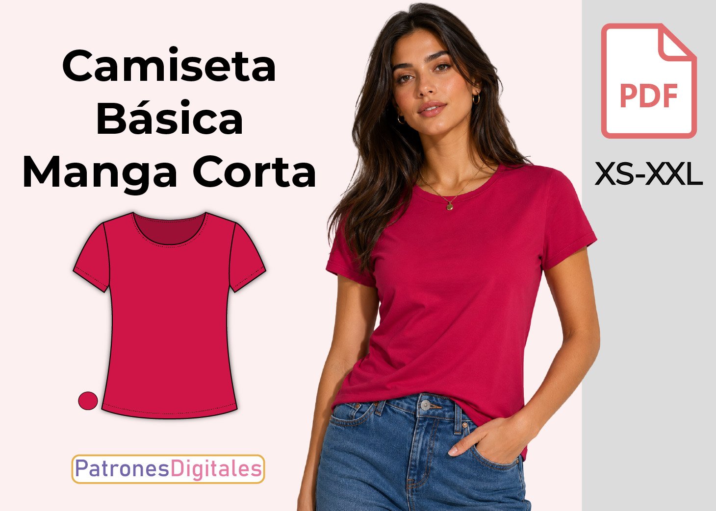 Camiseta Básica Manga Corta-Patrón Gratis en PDF