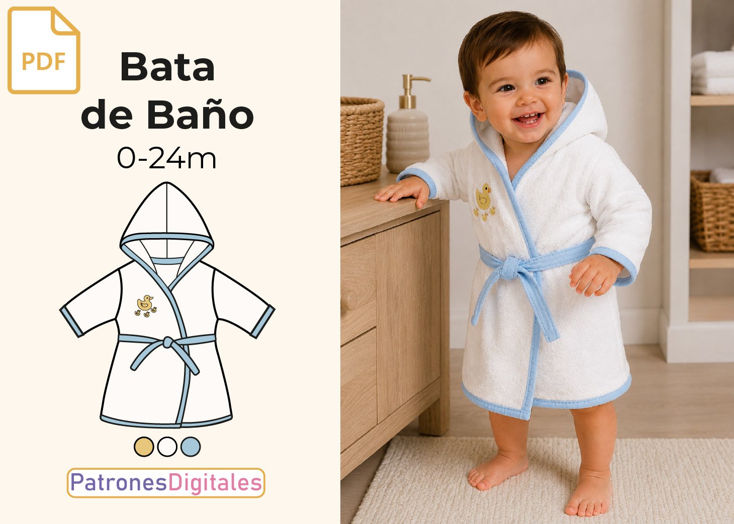 Patrón Gratis Bata de Baño Bebé con Capucha en PDF