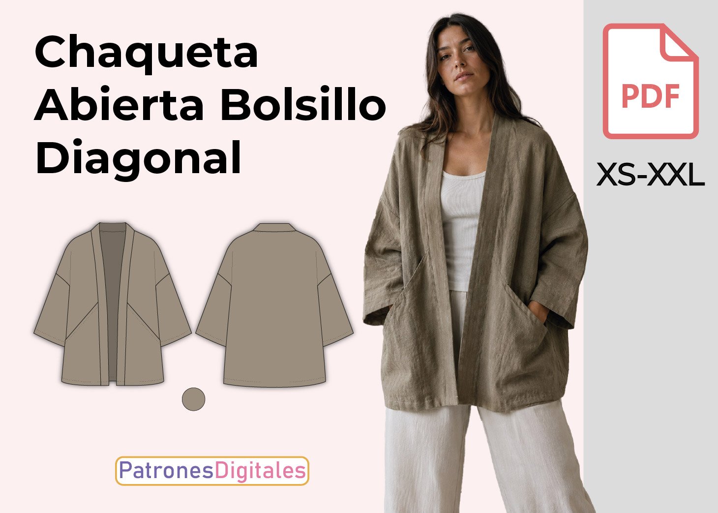 Chaqueta Abierta Bolsillo Diagonal – PDF Mujer