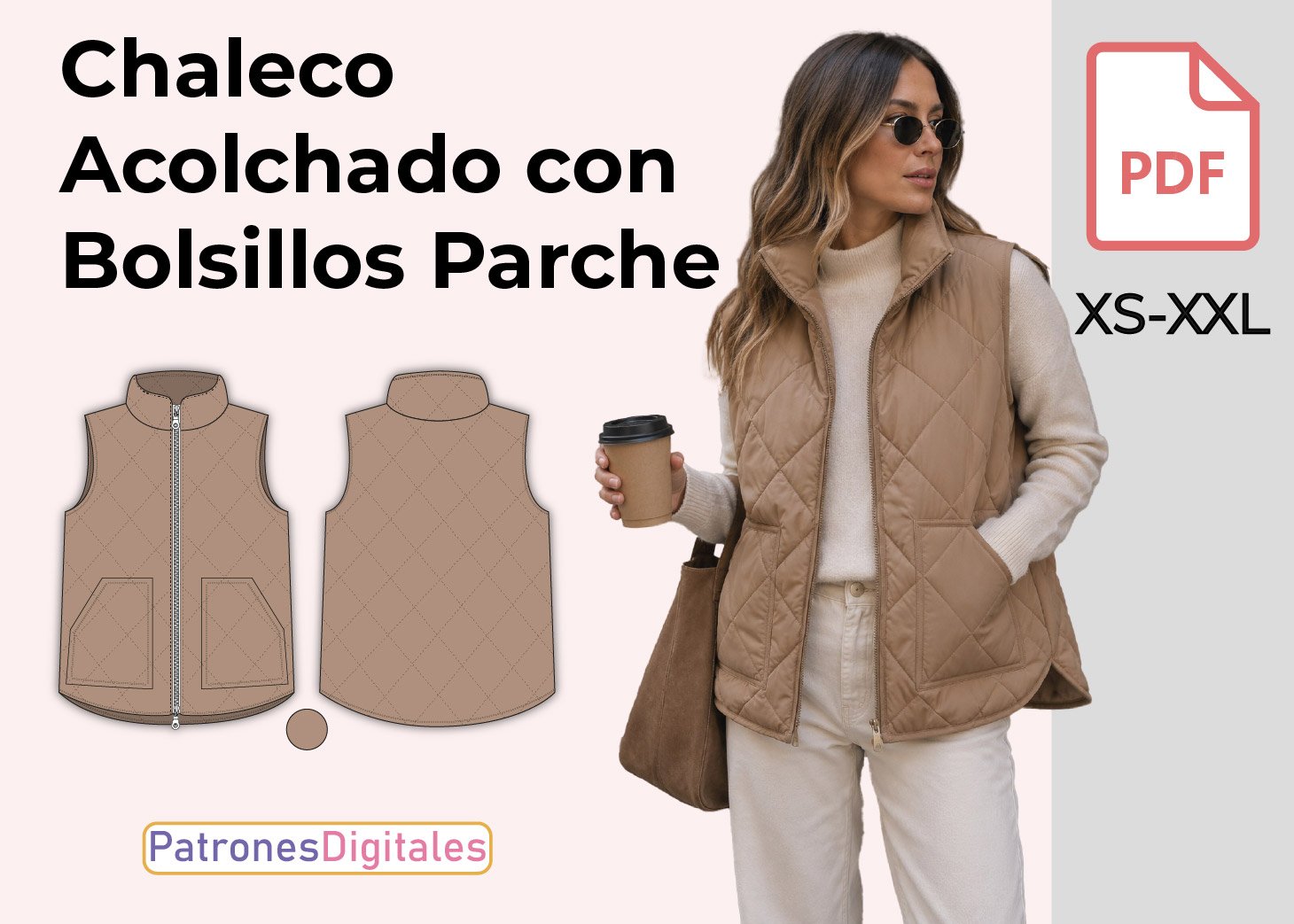 Chaleco Acolchado Bolsillos Parche-Patrón PDF