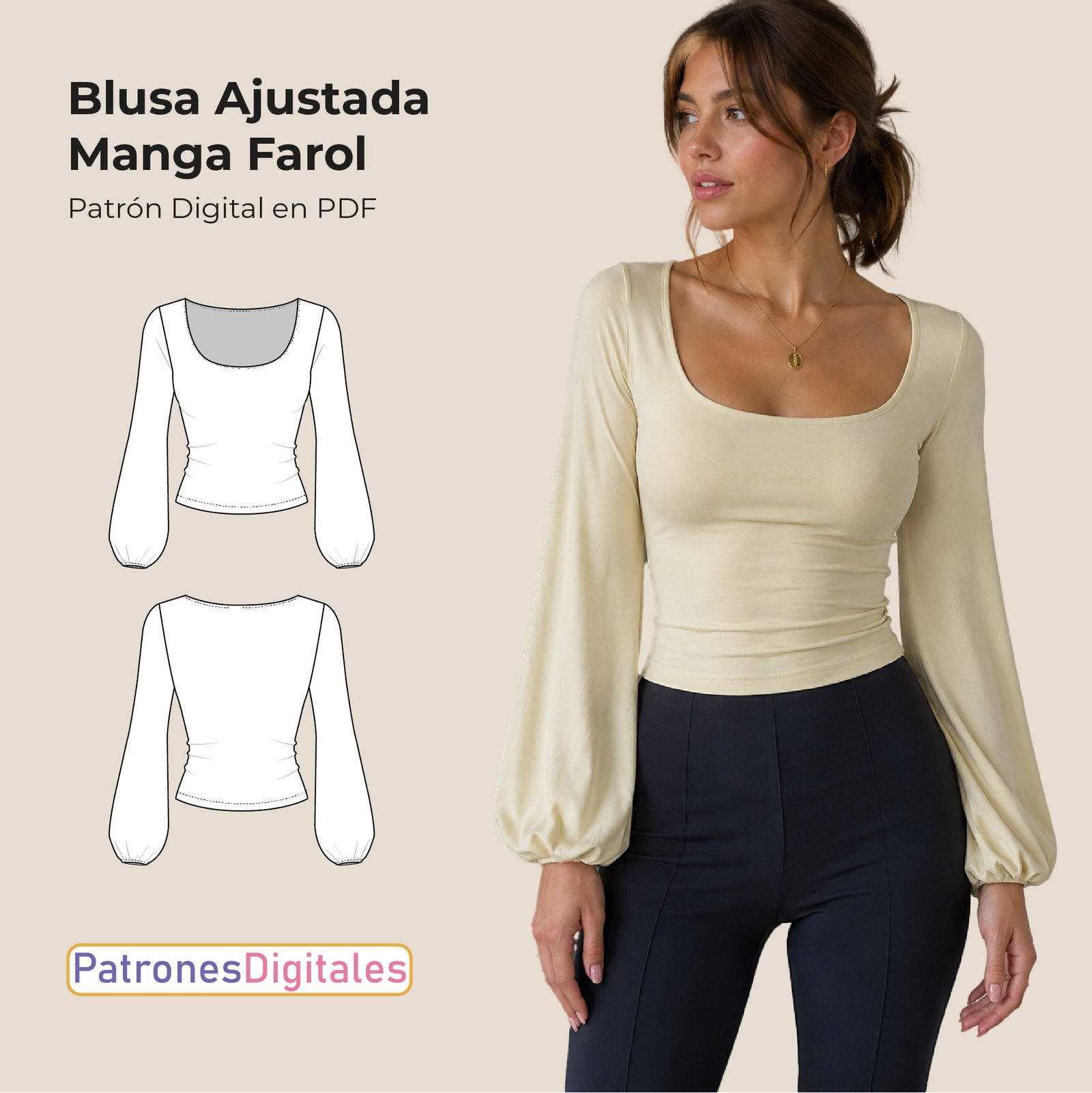 Blusa ajustada manga farol shop 1