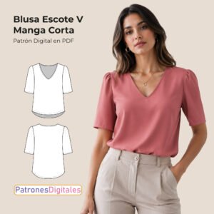 Blusa escote V manga corta shop 1