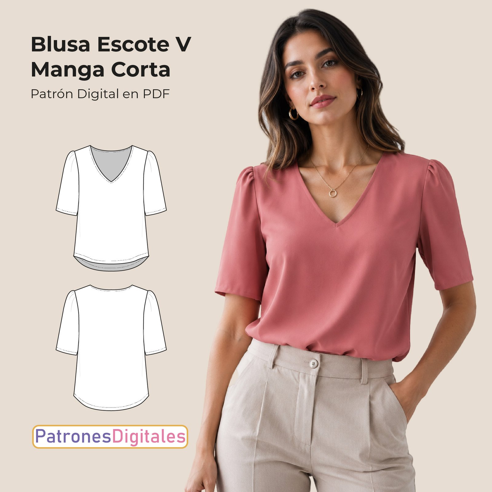 Blusa escote V manga corta shop 1