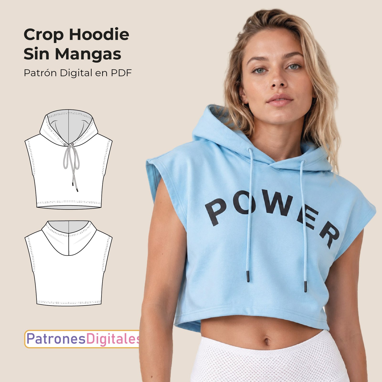 Crop Hoodie sin mangas shop 1
