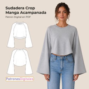 Sudadera crop manga acampanada shop 1