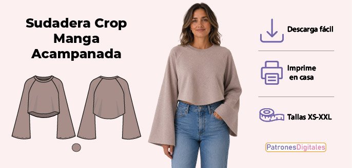 cabecera sudadera crop manga acampanada