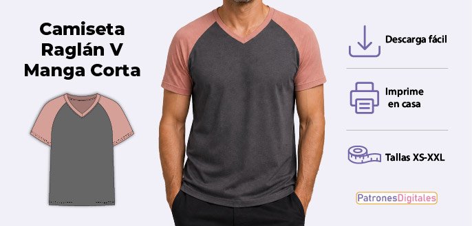 cabecera camiseta raglán v manga corta hombre