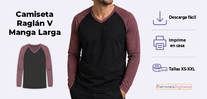 cabecera camiseta raglán v manga larga hombre