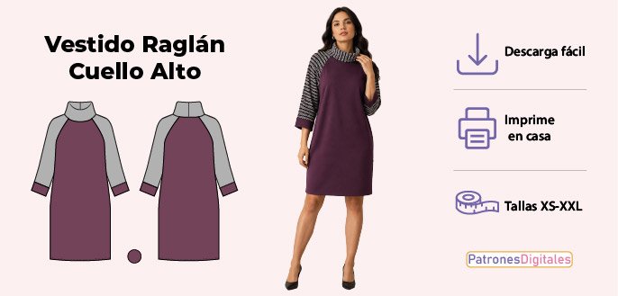 cabecera vestido raglán cuello alto mujer