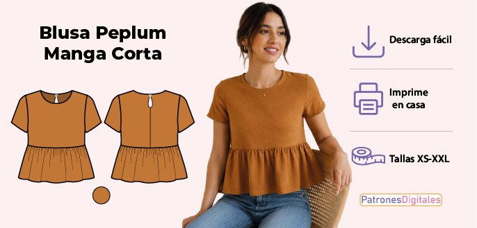 cabecera blusa peplum manga corta mujer