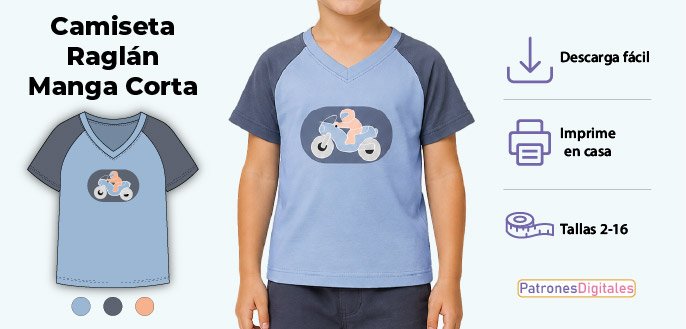 cabecera camiseta raglán v manga corta niño