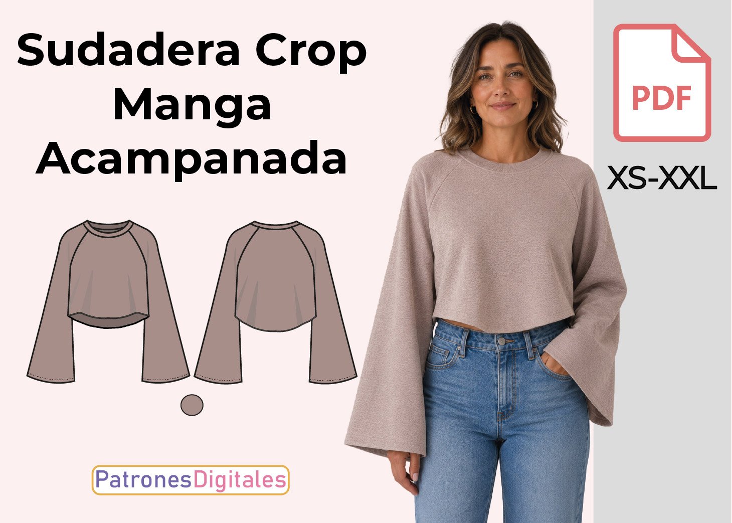 Sudadera Crop Manga Acampanada
