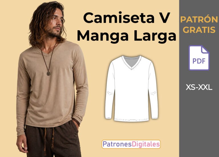 camiseta cuello v manga larga hombre