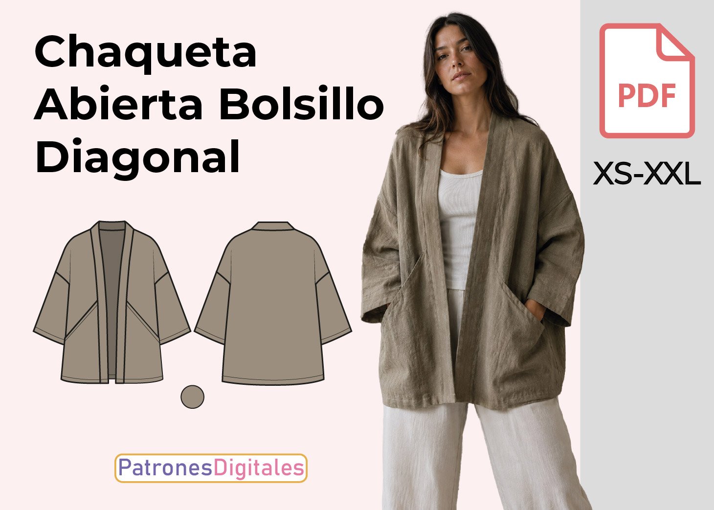 Chaqueta Abierta Bolsillo Diagonal